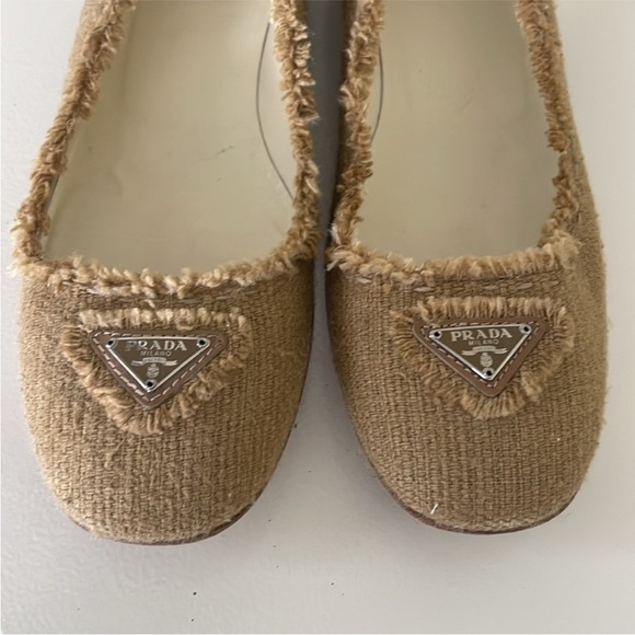 Prada Shoes - PRADA tweed ballet triangle logo flats size 37.5 7 7.5